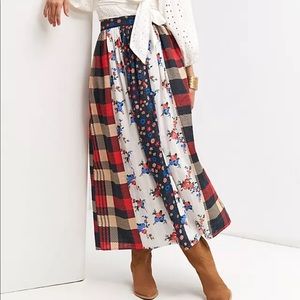 Anthropologie Multicolor Plaid and Floral Skirt